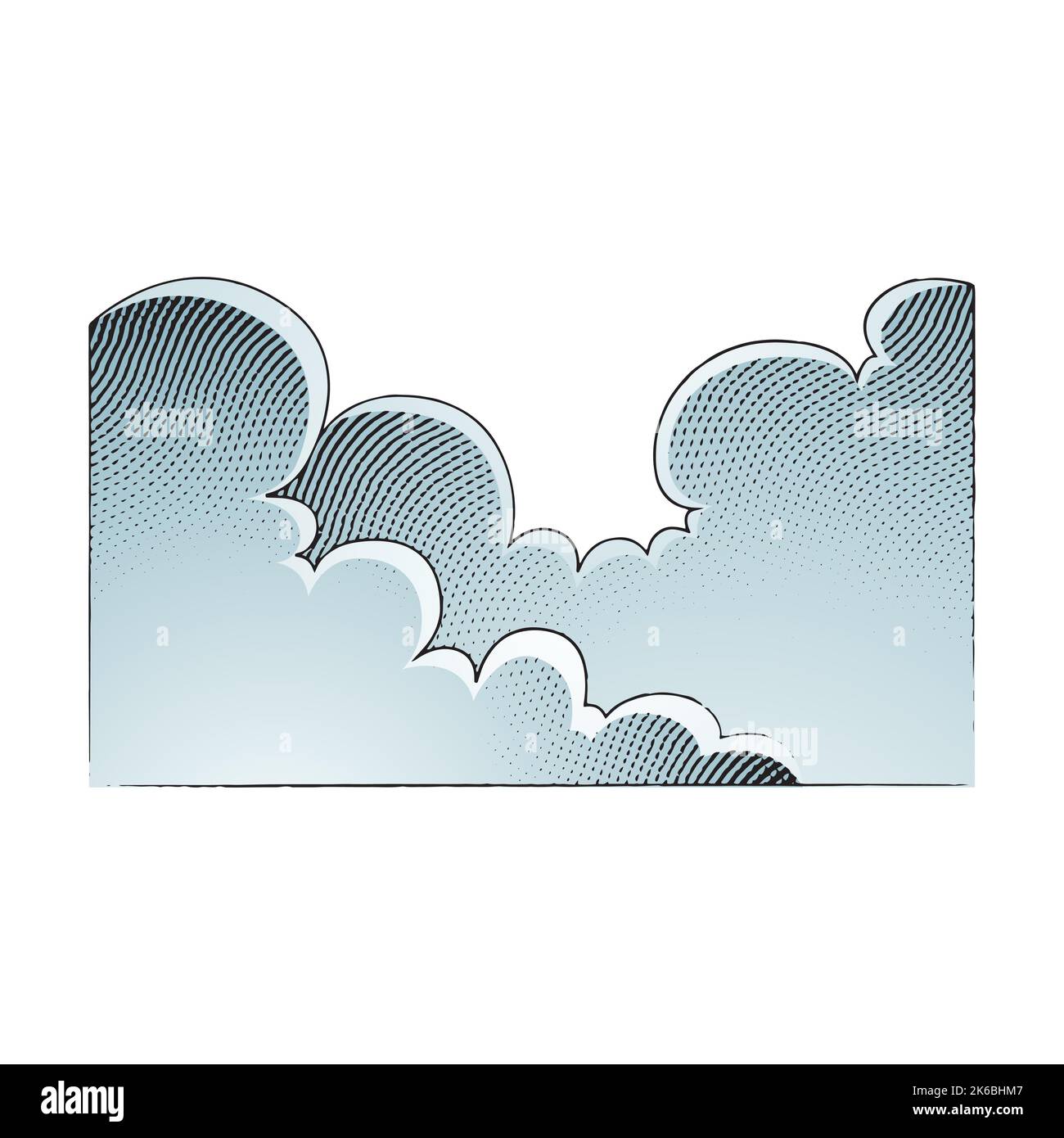 Illustration of Scratchboard Engraved Illustration of Clouds with Blue