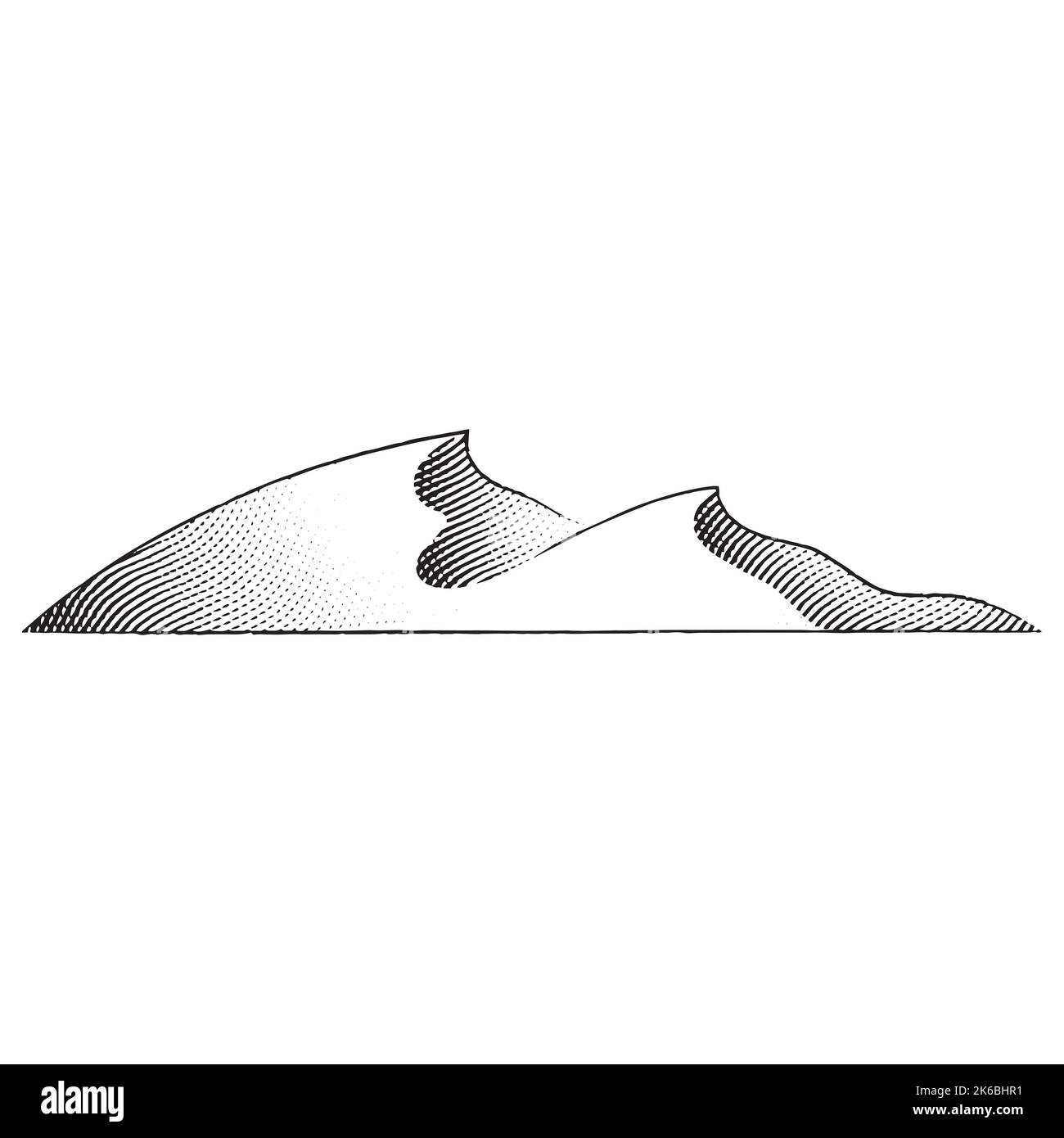Illustration of Scratchboard Engraved Illustration of Dunes isolated on