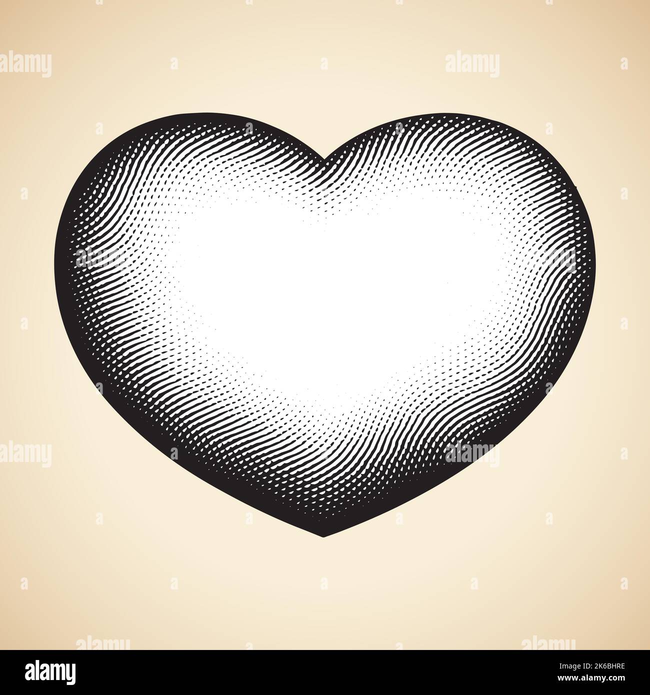 Illustration of Scratchboard Engraved Heart Shape with White Fill