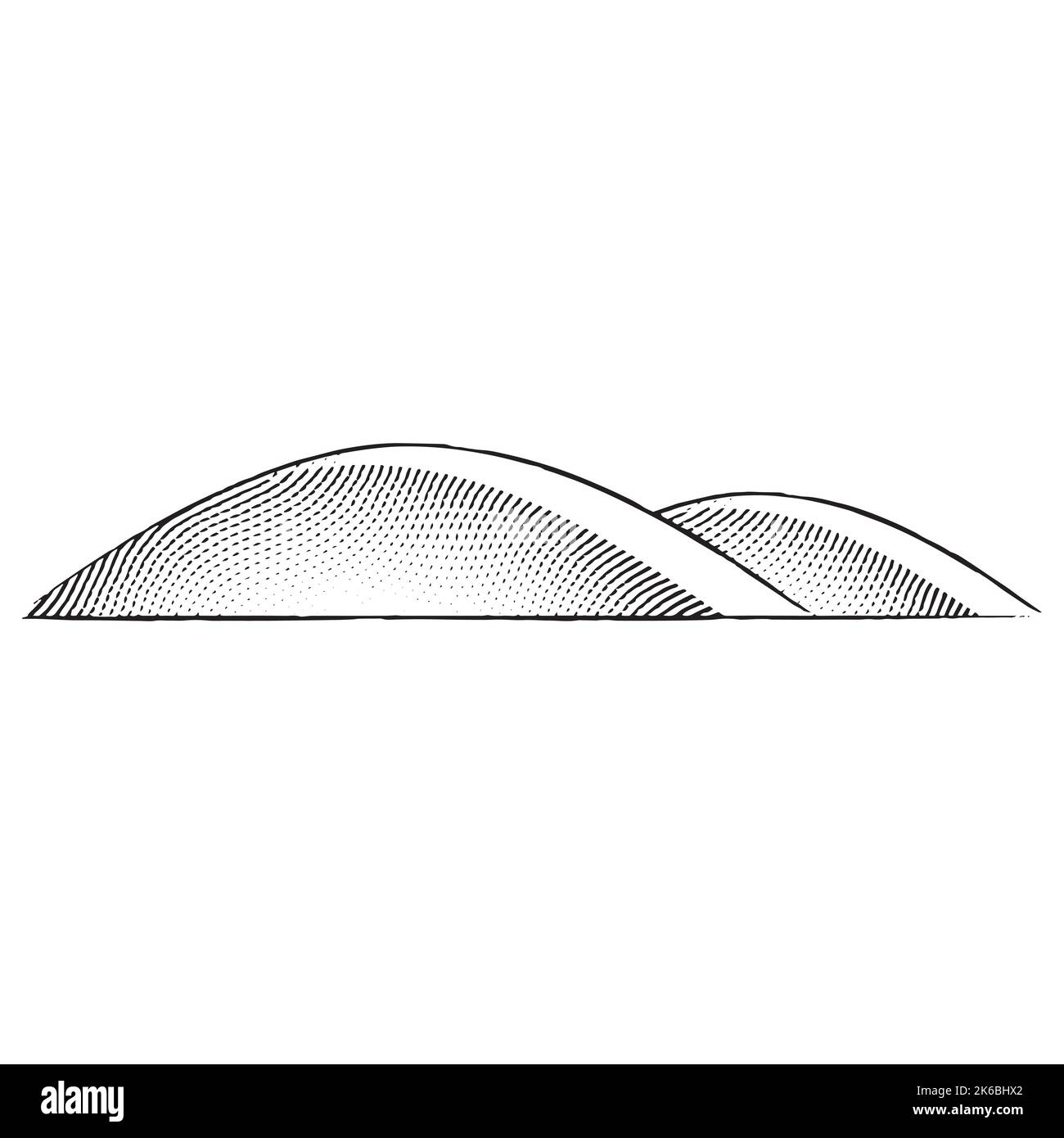 Illustration of Scratchboard Engraved Illustration of Hills isolated on