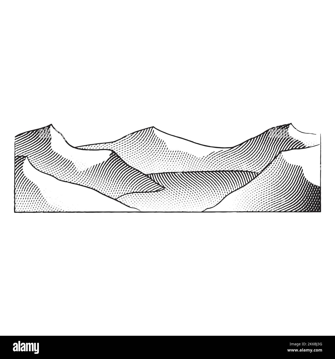 Illustration of Scratchboard Engraved Illustration of Mountain Lake