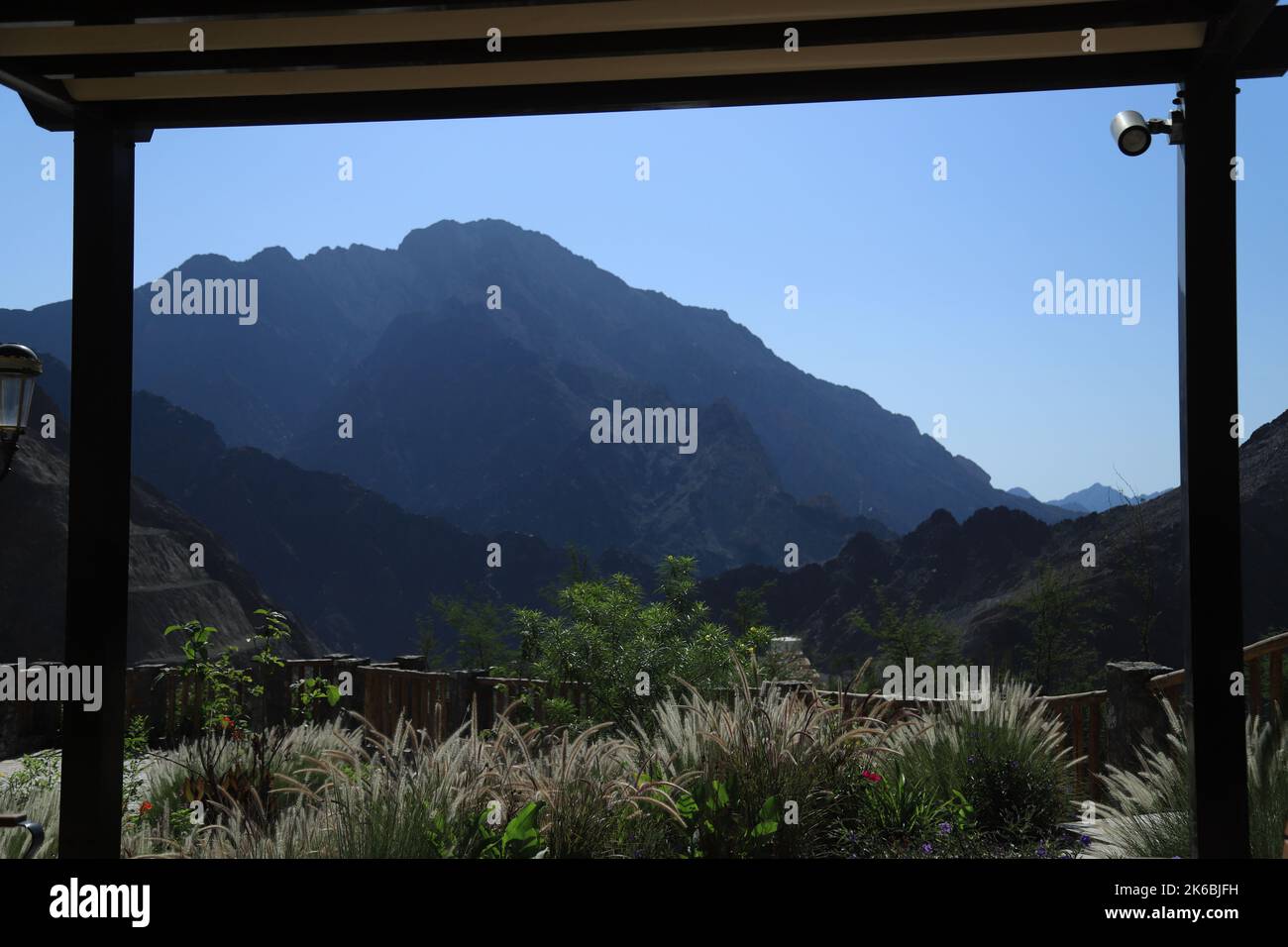 Beautiful mountain view during early morning from Dubai Stock Photo