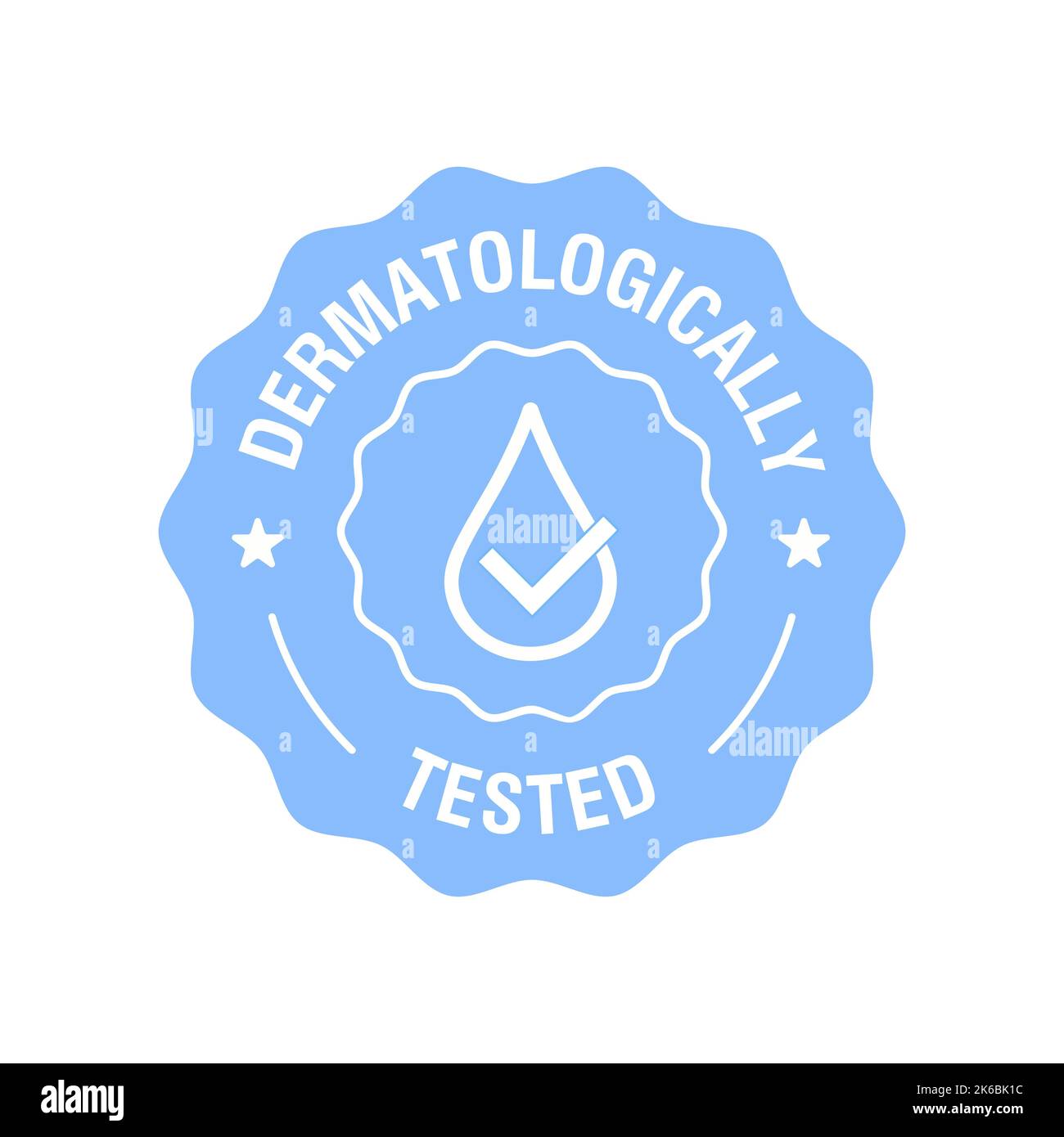 Dermatologically tested vector label with water drop and check mark