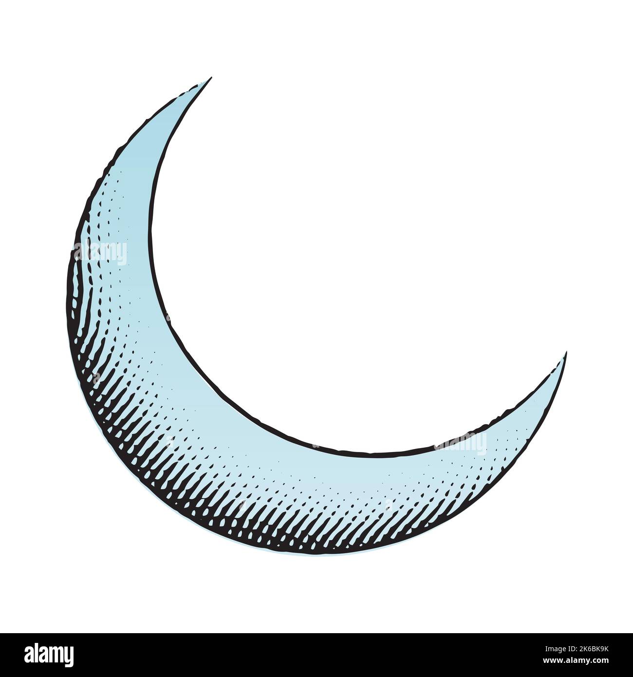 Illustration of Scratchboard Engraved Icon of Moon with Blue Fill ...