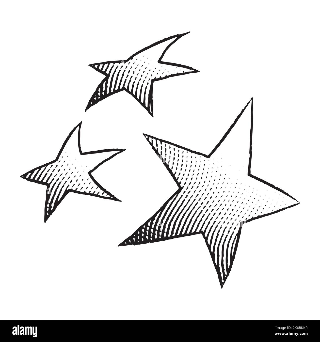 Illustration of Scratchboard Engraved Icon of Stars isolated on a White ...