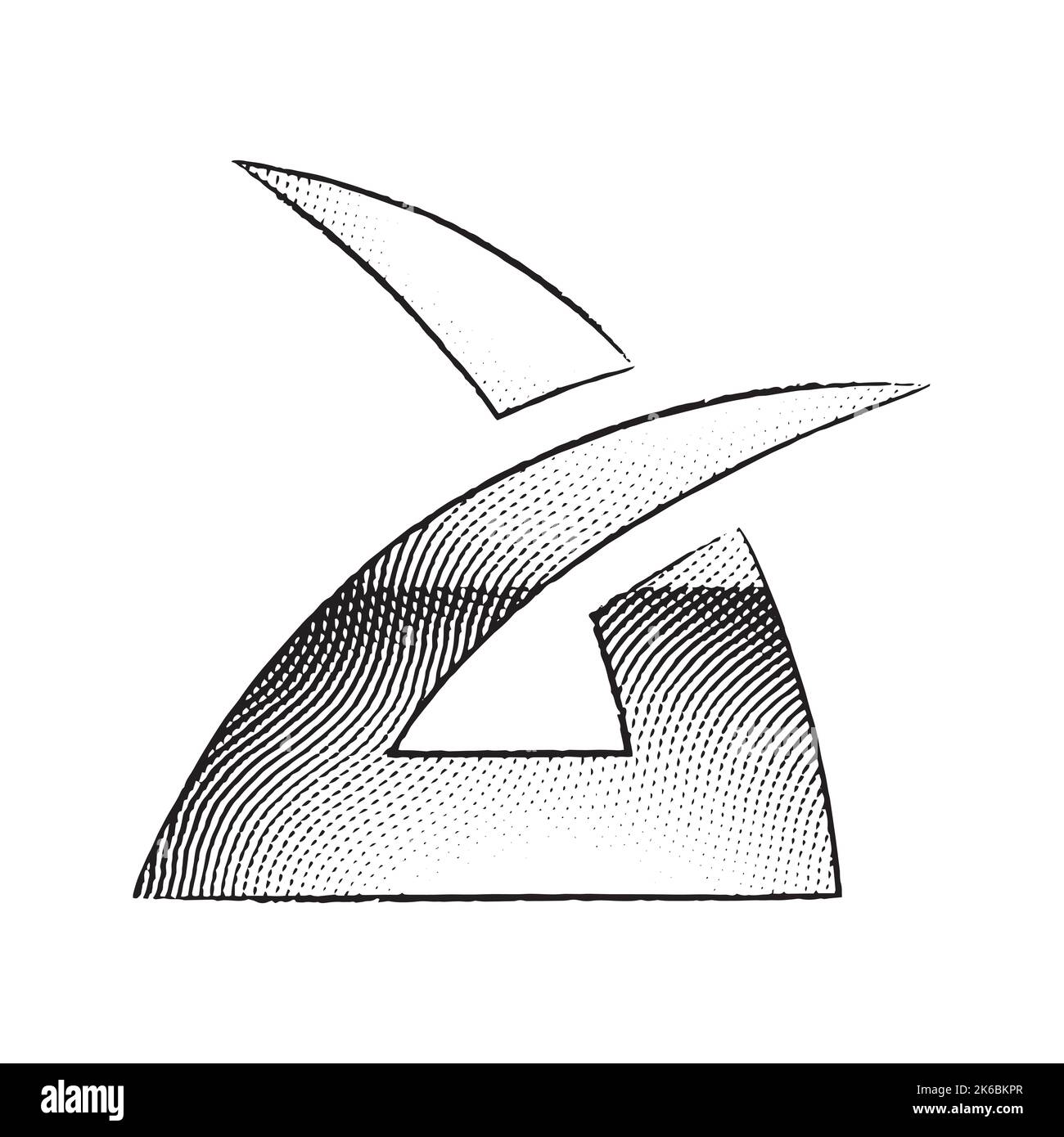 Illustration of Scratchboard Engraved Spiky Lowercase Letter A isolated