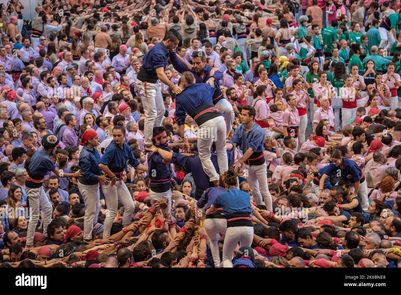 Concurs de Castells de Tarragona 2022 (Tarragona Castells contest). Sunday contest. 3 de 8 of the Capgrossos de Mataró (Tarragona, Catalonia, Spain) Stock Photo