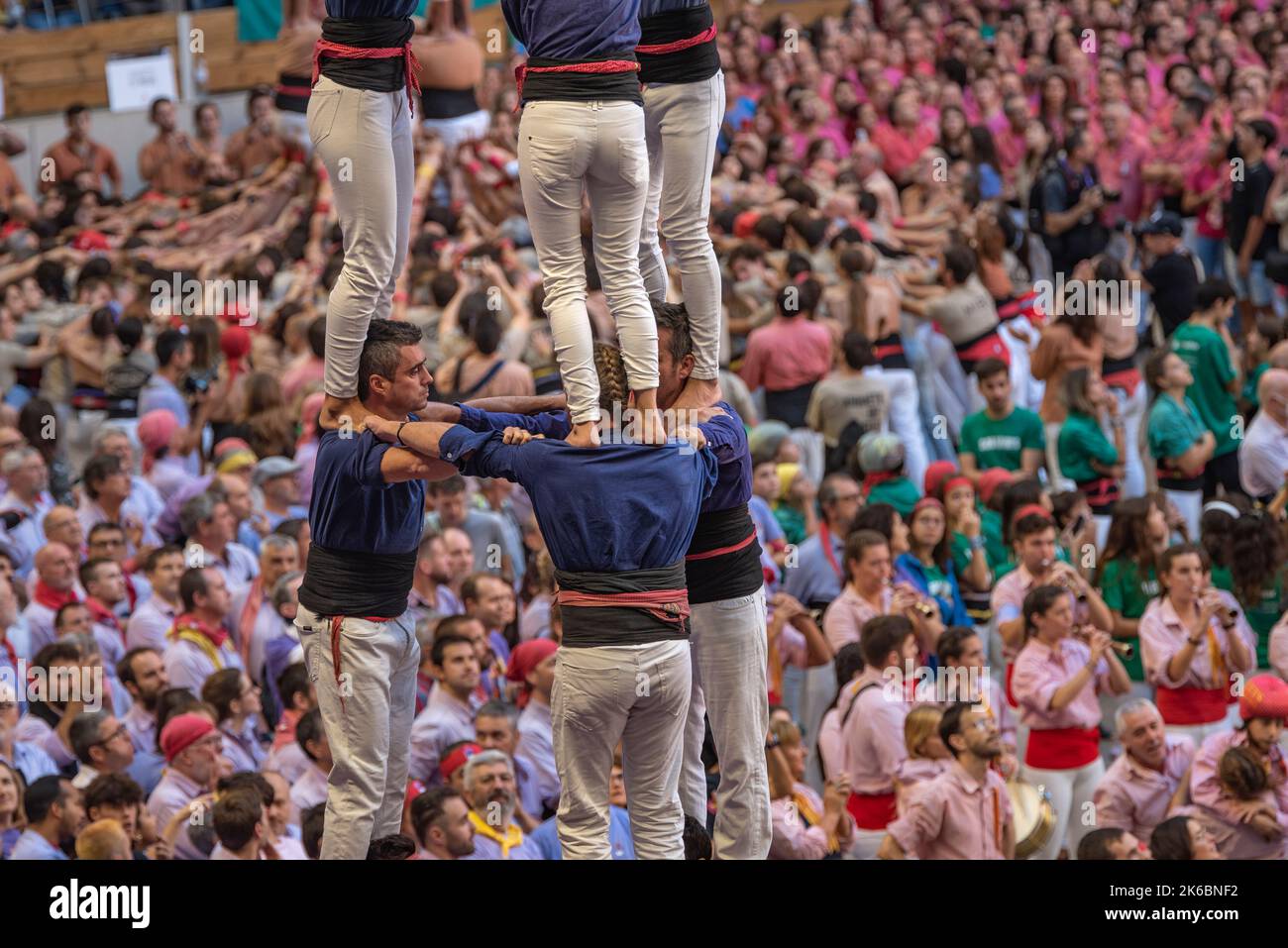 Concurs de Castells de Tarragona 2022 (Tarragona Castells contest). Sunday contest. 3 de 8 of the Capgrossos de Mataró (Tarragona, Catalonia, Spain) Stock Photo