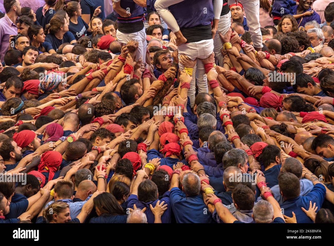 Concurs de Castells de Tarragona 2022 (Tarragona Castells contest). Sunday contest. 3 de 8 of the Capgrossos de Mataró (Tarragona, Catalonia, Spain) Stock Photo