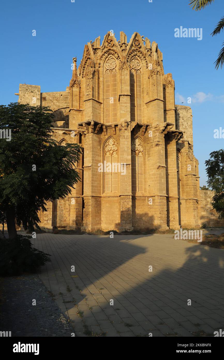 Lala Mustafa Pasha Mosque, Famagusta (Gazimagusa), Turkish Repulic of Northern Cyprus. Once the Christian cathedral of St Nicholas. Stock Photo