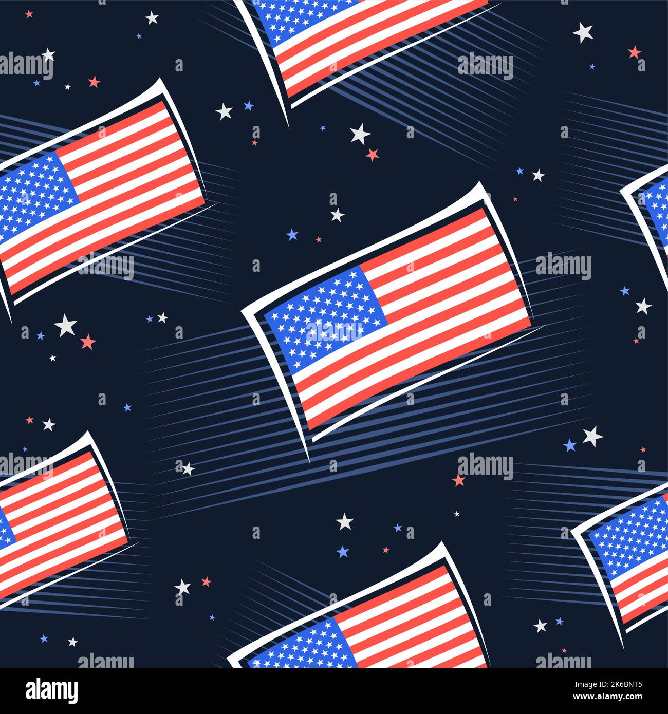 Vector American Flags seamless pattern, square repeating background