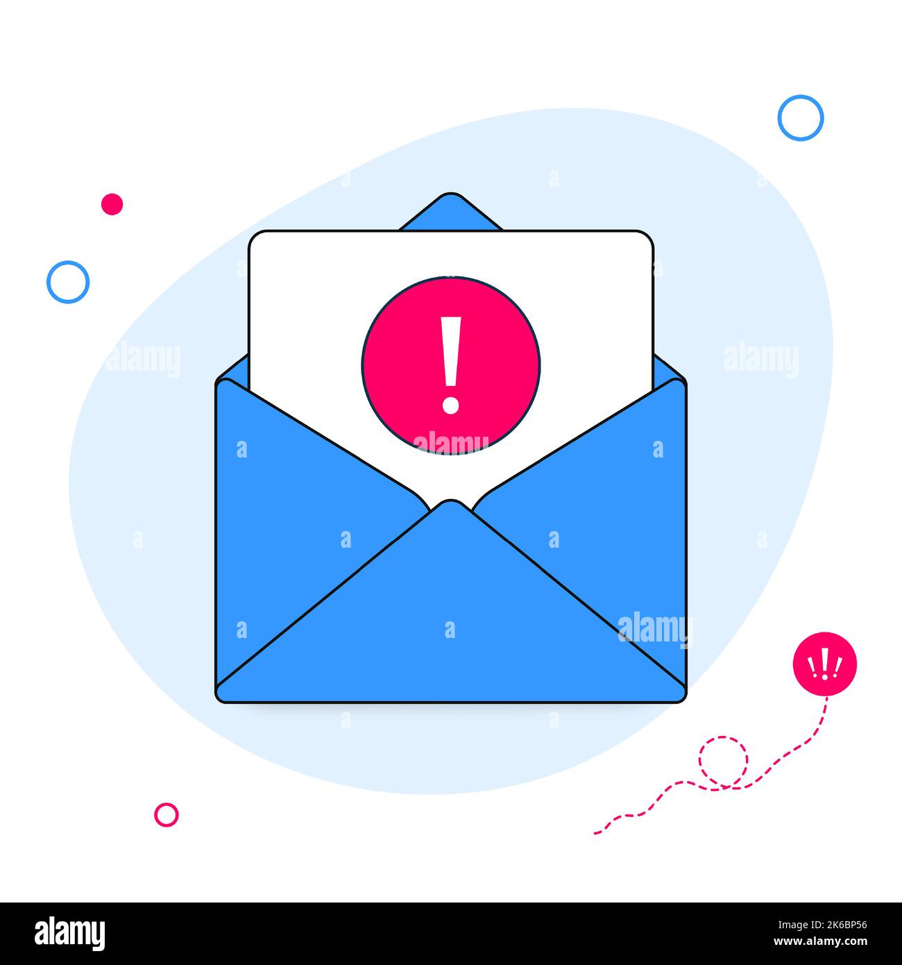 Email message with warning alert icon vector illustration, flat cartoon