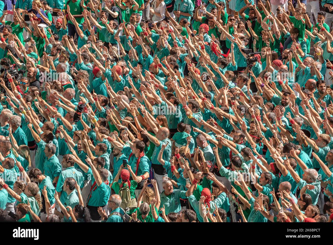 Concurs de Castells de Tarragona 2022 (Tarragona Castells contest). Sunday contest. Victory of the Castellers de Vilafranca. Tarragona Catalonia Spain Stock Photo