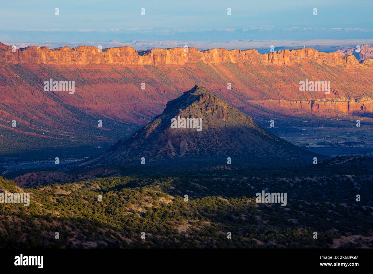 Round Mountain, Castle Valley and the Porcupine Rim at sunrise, near