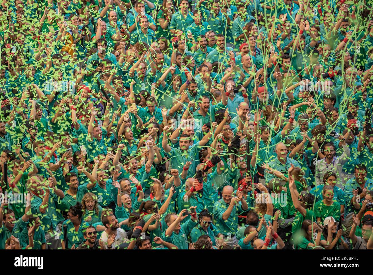 Concurs de Castells de Tarragona 2022 (Tarragona Castells contest). Sunday contest. Victory of the Castellers de Vilafranca. Tarragona Catalonia Spain Stock Photo