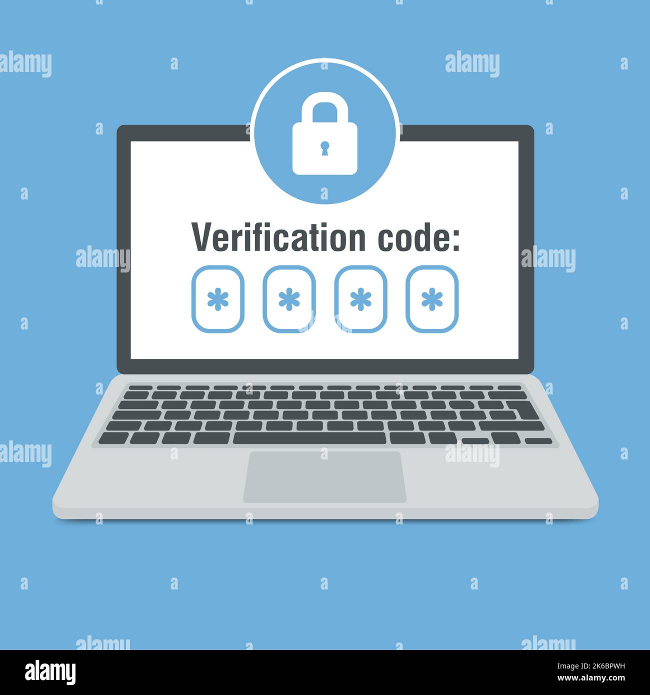 Verification code message on laptop. Notice with code for secure login ...