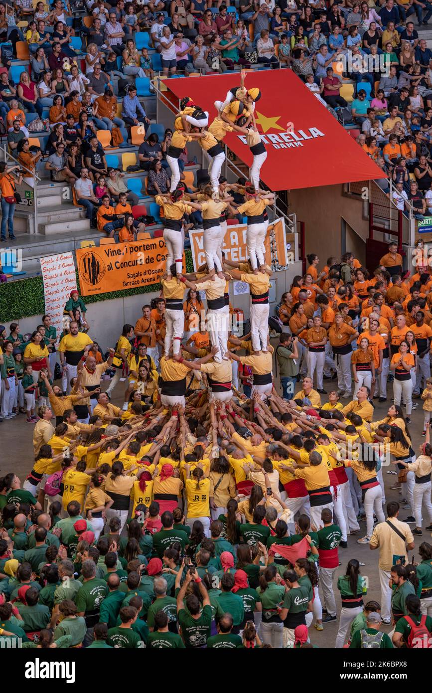 Concurs de Castells de Tarragona 2022 (Tarragona Castells -human towers- contest). Photos of the teams (colles) that participated on saturday Stock Photo