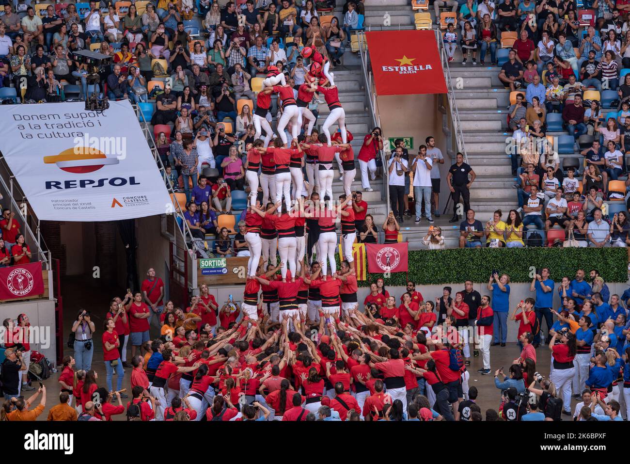 Concurs de Castells de Tarragona 2022 (Tarragona Castells -human towers- contest). Photos of the teams (colles) that participated on saturday Stock Photo