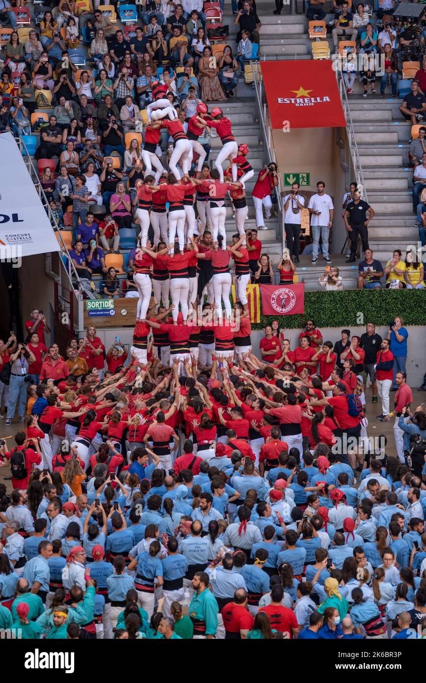 Concurs de Castells de Tarragona 2022 (Tarragona Castells -human towers- contest). Photos of the teams (colles) that participated on saturday Stock Photo
