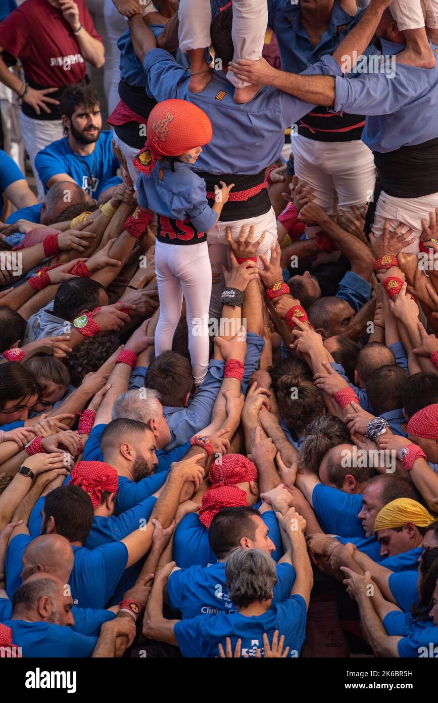 Concurs de Castells de Tarragona 2022 (Tarragona Castells -human towers- contest). Photos of the teams (colles) that participated on saturday Stock Photo