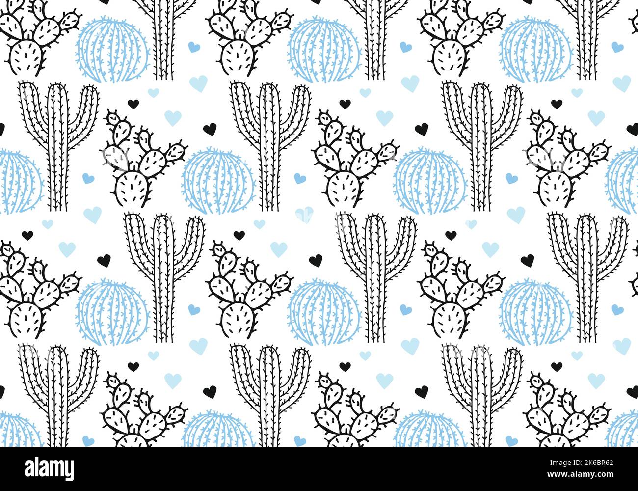 Cactus and hearts pattern Stock Vector