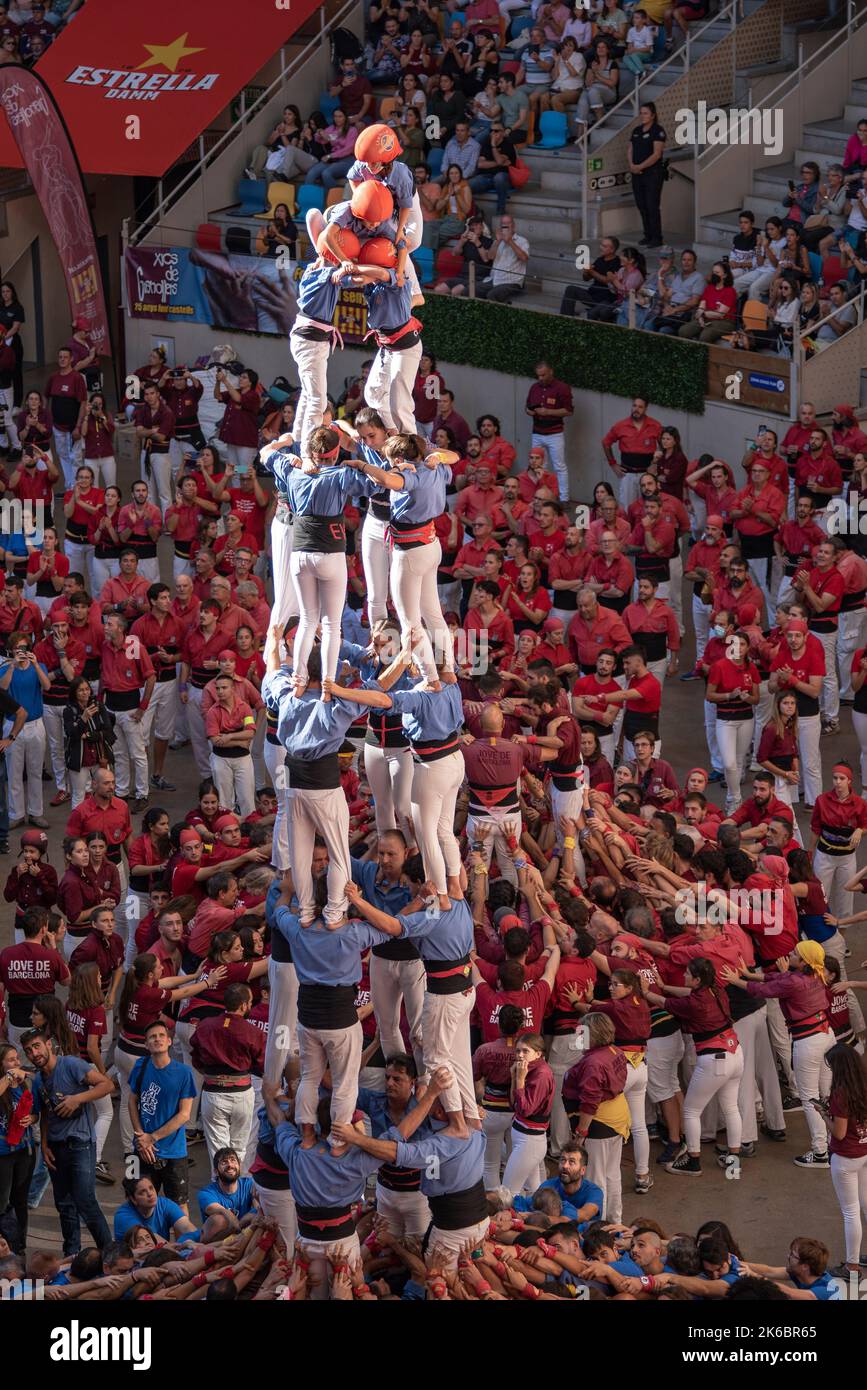 Concurs de Castells de Tarragona 2022 (Tarragona Castells -human towers- contest). Photos of the teams (colles) that participated on saturday Stock Photo