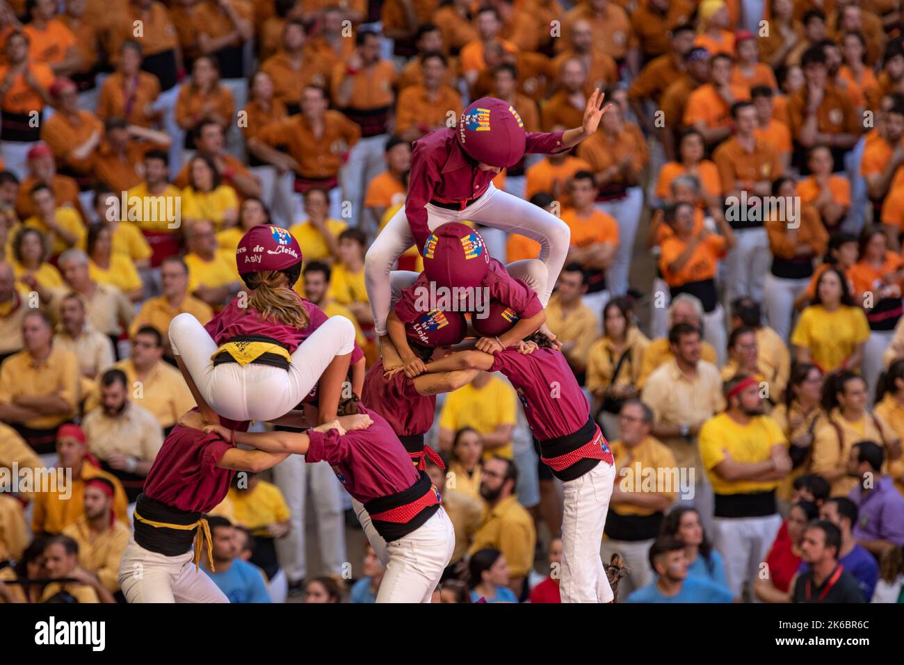 Concurs de Castells de Tarragona 2022 (Tarragona Castells -human towers- contest). Photos of the teams (colles) that participated on saturday Stock Photo
