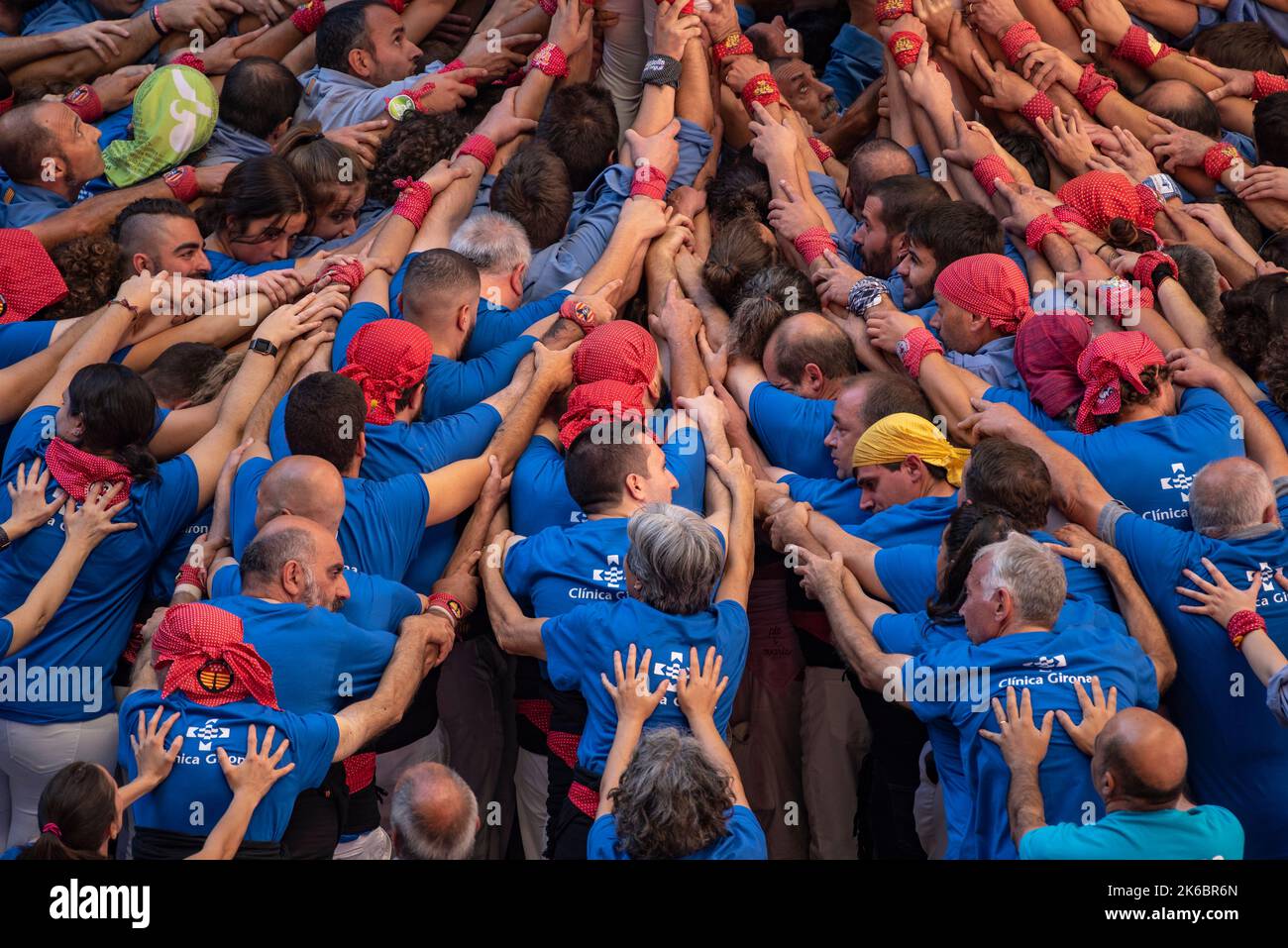 Concurs de Castells de Tarragona 2022 (Tarragona Castells -human towers- contest). Photos of the teams (colles) that participated on saturday Stock Photo