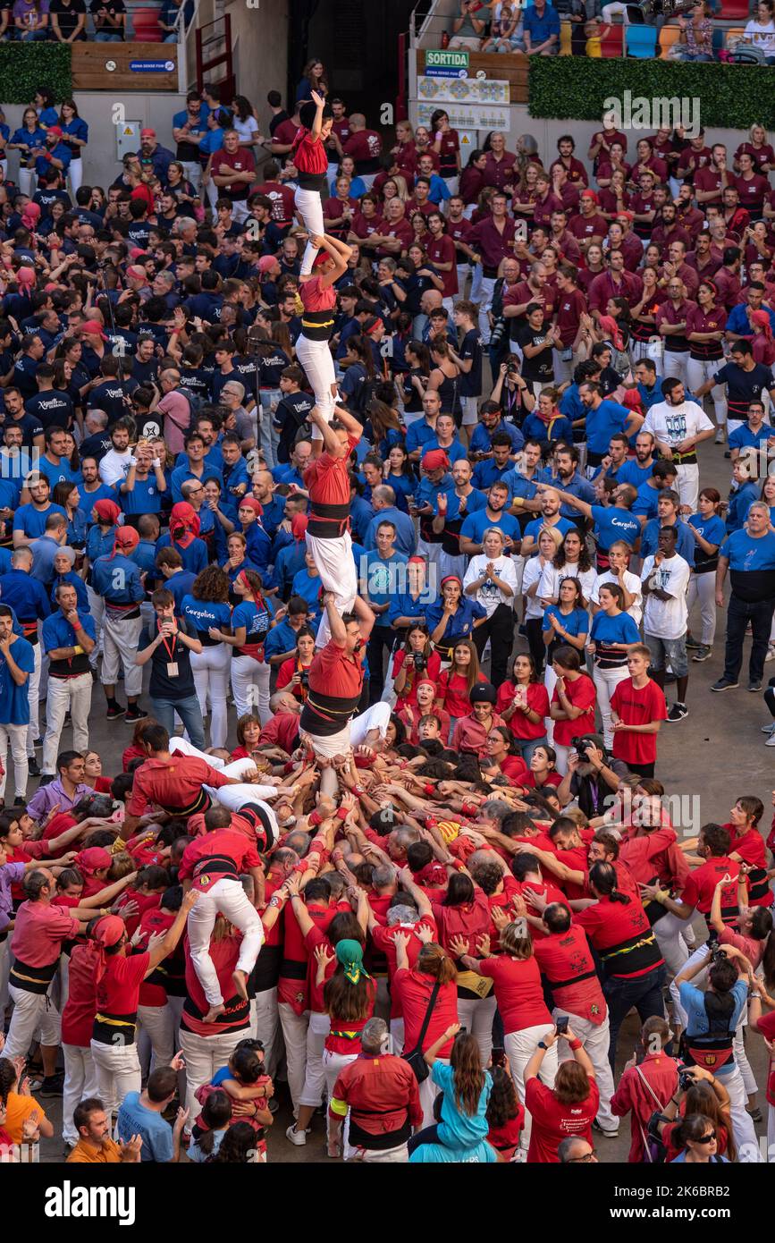 Concurs de Castells de Tarragona 2022 (Tarragona Castells -human towers- contest). Photos of the teams (colles) that participated on saturday Stock Photo
