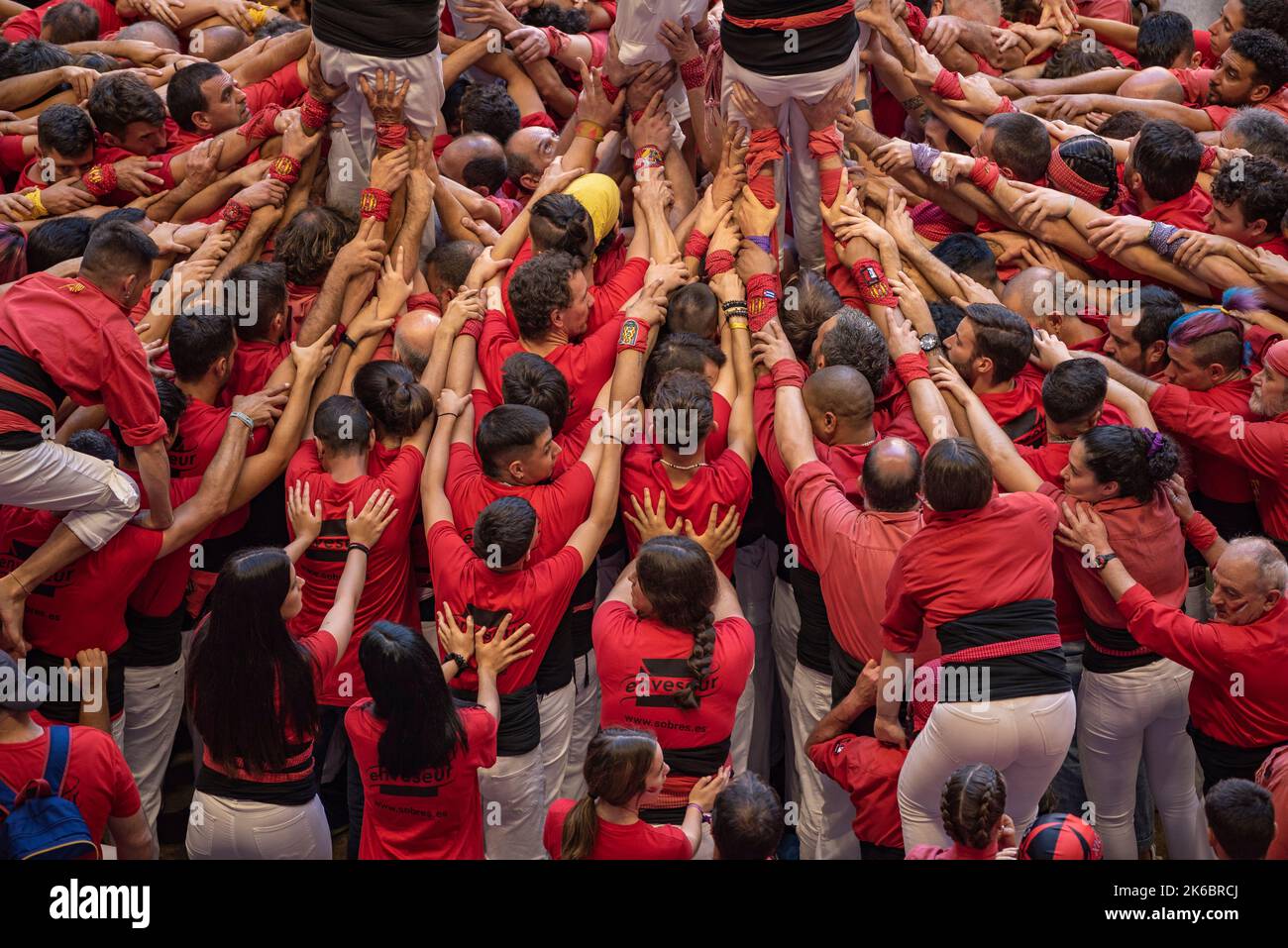 Concurs de Castells de Tarragona 2022 (Tarragona Castells -human towers- contest). Photos of the teams (colles) that participated on saturday Stock Photo