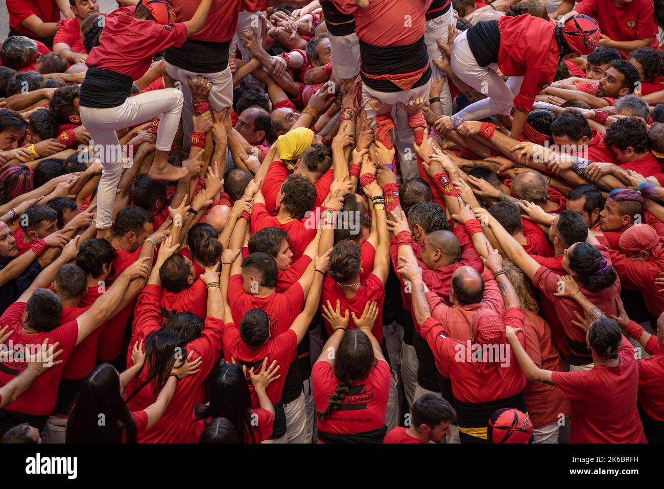 Concurs de Castells de Tarragona 2022 (Tarragona Castells -human towers- contest). Photos of the teams (colles) that participated on saturday Stock Photo