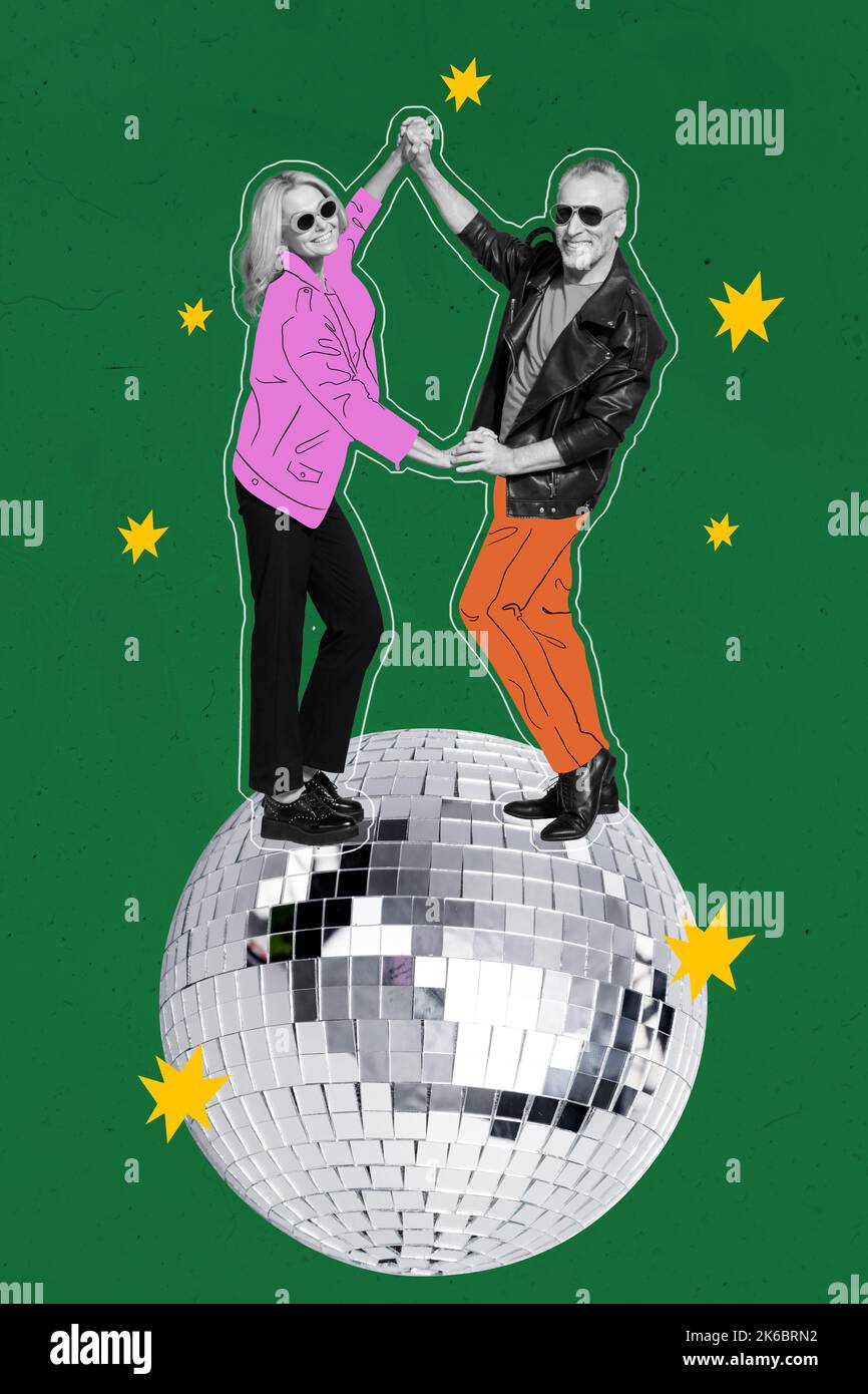 Creative photo 3d collage poster postcard artwork of mature happy