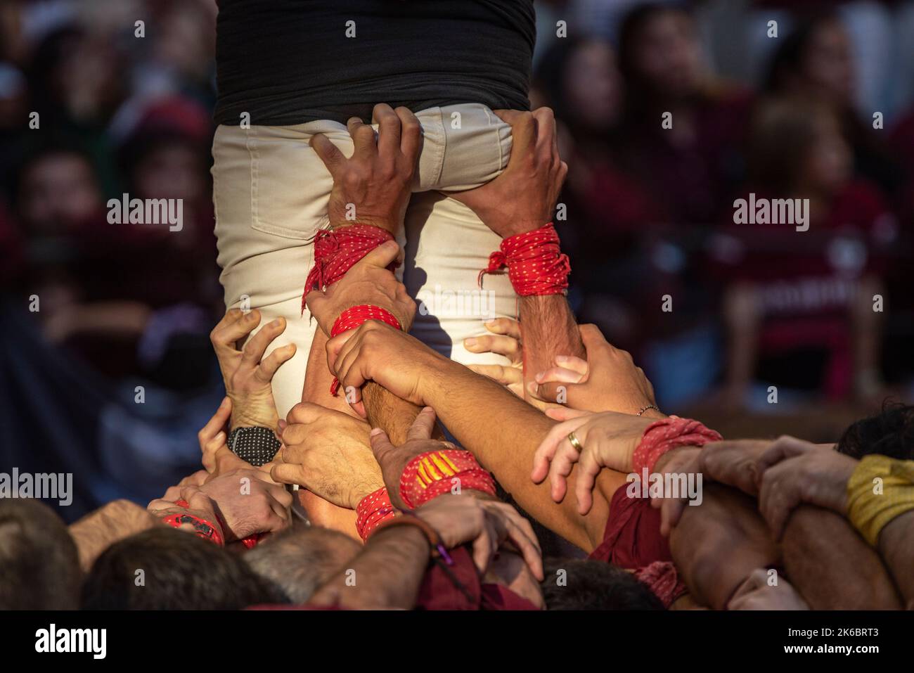 Concurs de Castells de Tarragona 2022 (Tarragona Castells -human towers- contest). Photos of the teams (colles) that participated on saturday Stock Photo