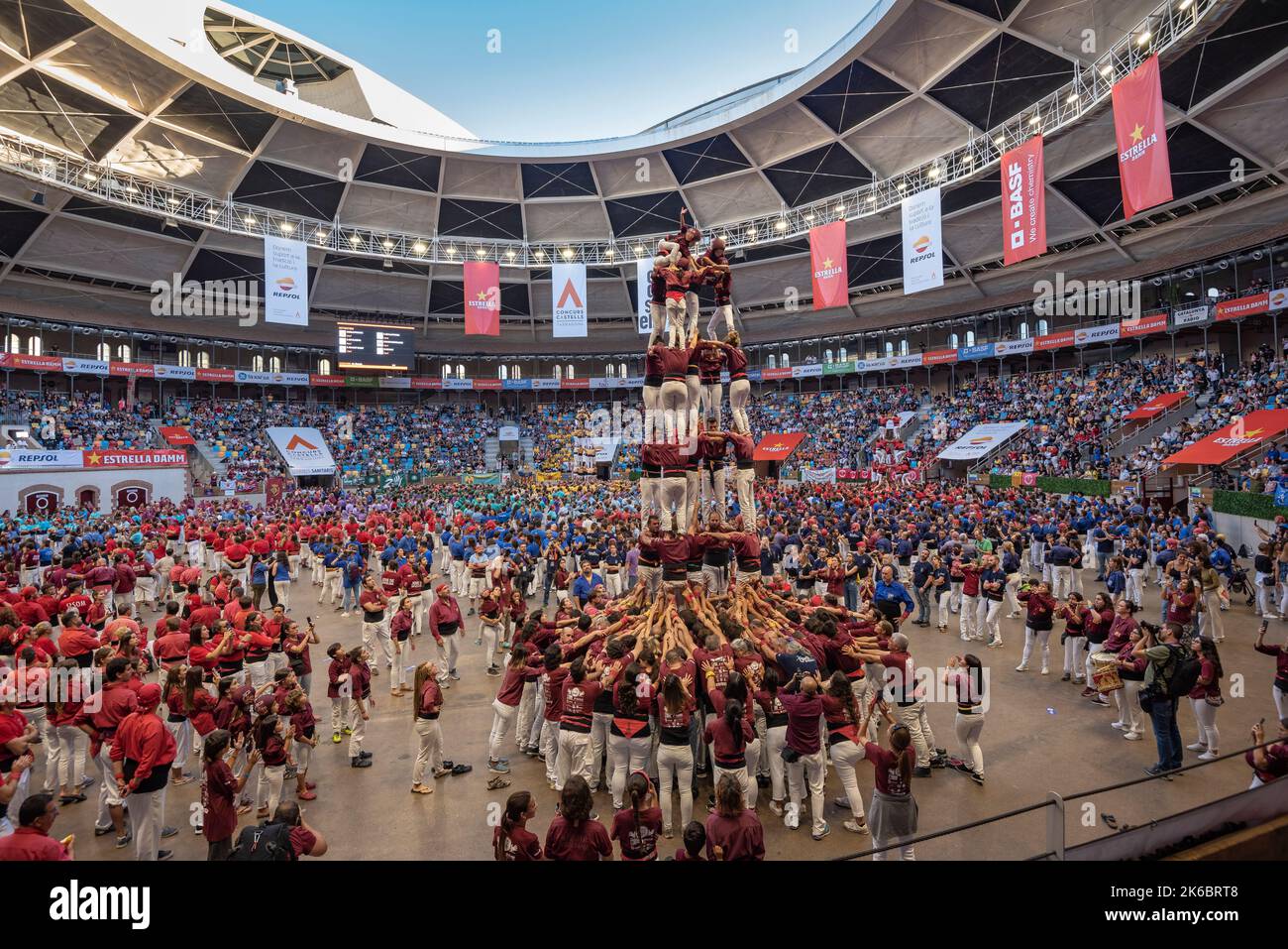 Concurs de Castells de Tarragona 2022 (Tarragona Castells -human towers- contest). Photos of the teams (colles) that participated on saturday Stock Photo