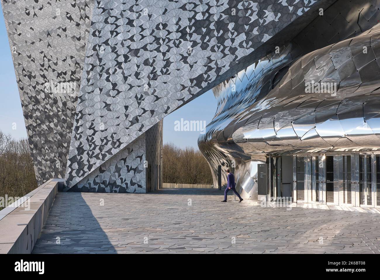 The symphonic concert hall designed by architect Jean Nouvel and Brigitte Metra in the “Parc de la Villette” park. Editorial use only / mandatory ment Stock Photo