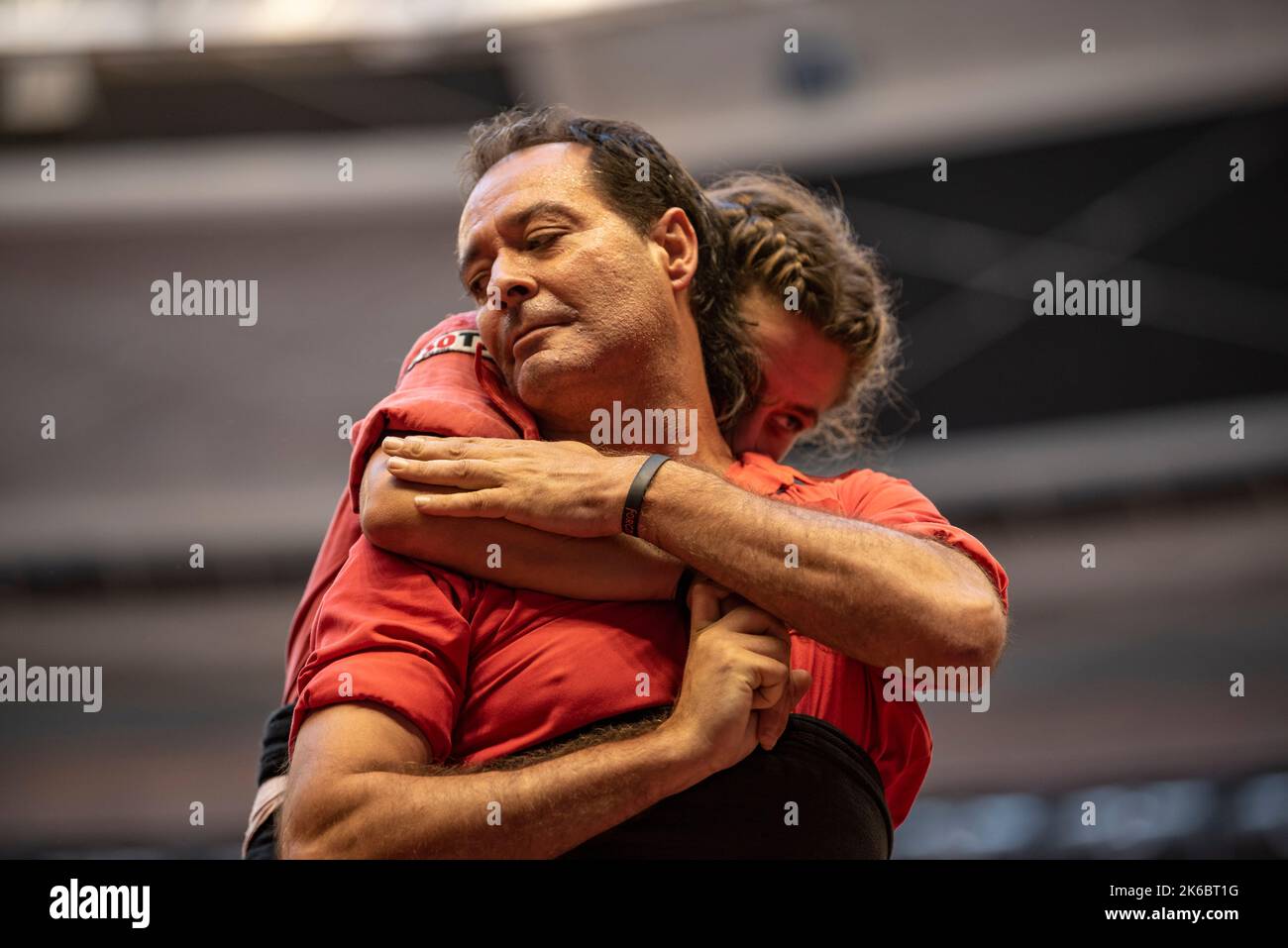 Concurs de Castells de Tarragona 2022 (Tarragona Castells -human towers- contest). Photos of the teams (colles) that participated on saturday Stock Photo