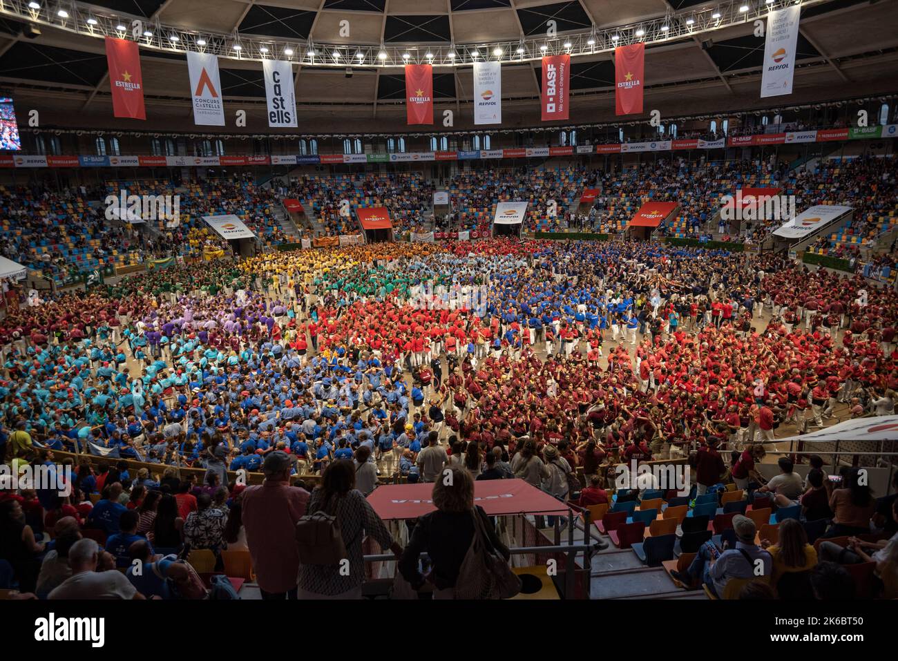 Concurs de Castells de Tarragona 2022 (Tarragona Castells -human towers- contest). Photos of the teams (colles) that participated on saturday Stock Photo
