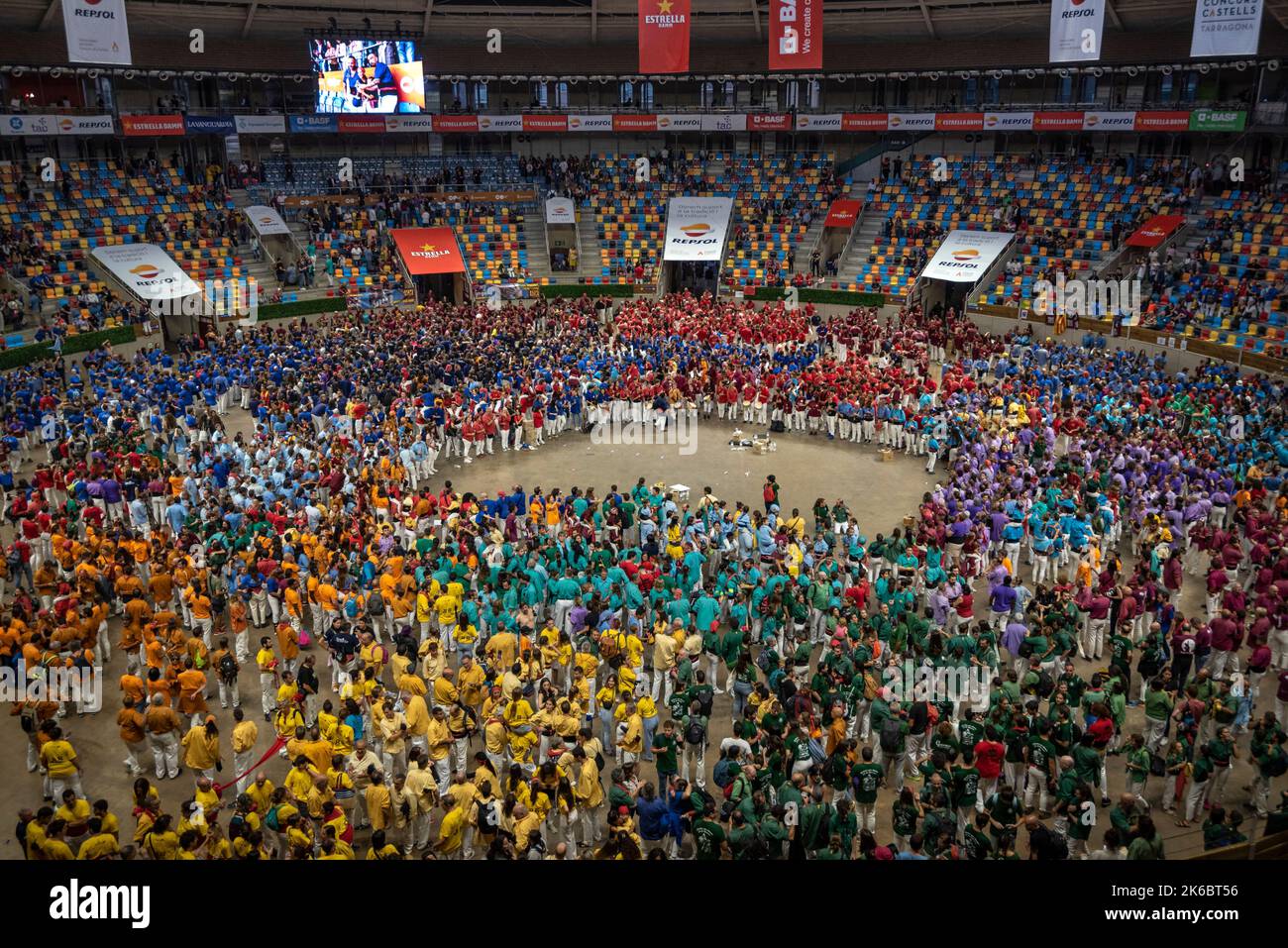 Concurs de Castells de Tarragona 2022 (Tarragona Castells -human towers- contest). Photos of the teams (colles) that participated on saturday Stock Photo