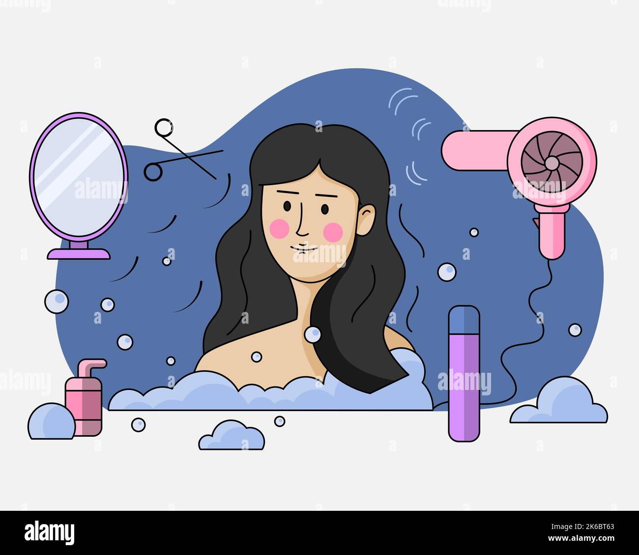 Woman in beauty salon has her hair washed and cut Stock Vector Image