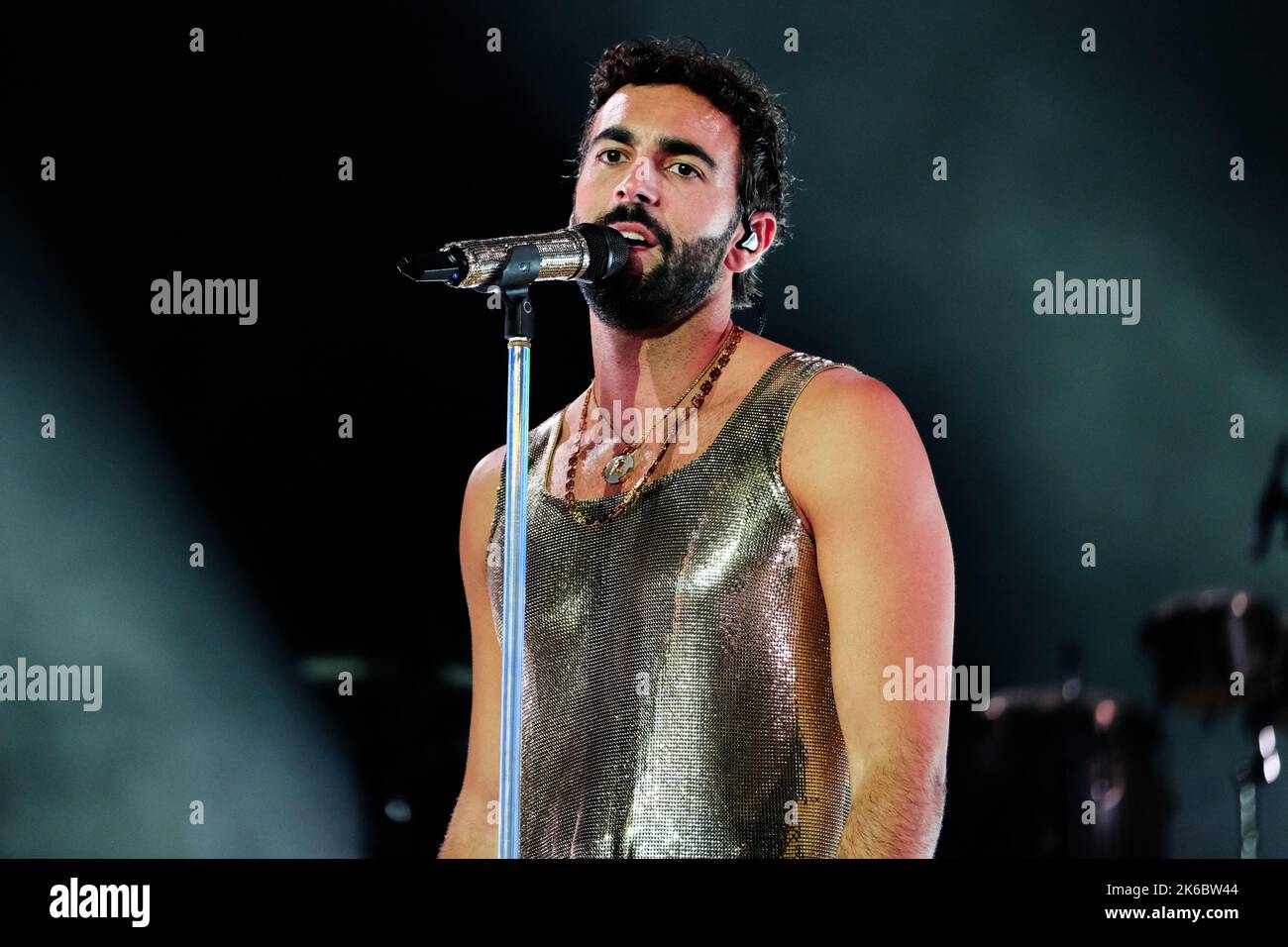The Italian singer Marco Mengoni performs on the stage of the Pala