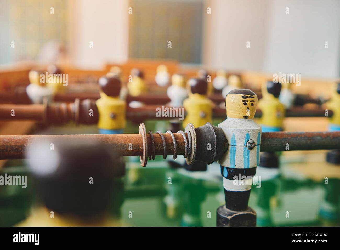 Sport team football players game. Table football for stand. Players