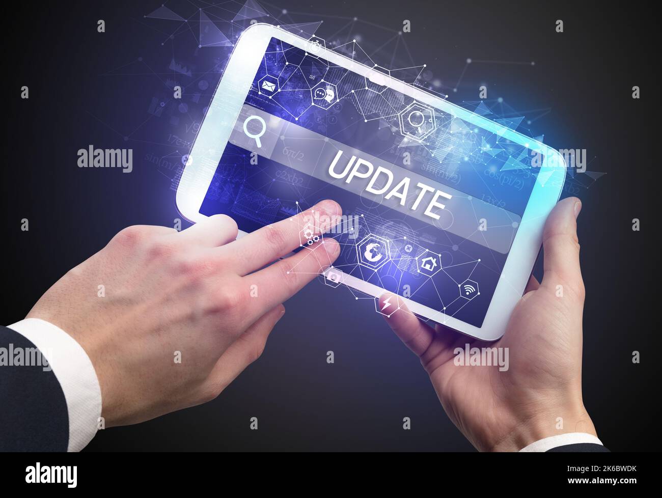 Close-up of a tablet searching inscription Stock Photo - Alamy