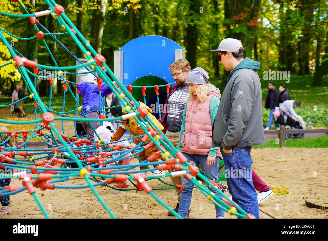 The children playing in rope equipment at a playground in the Solacki ...