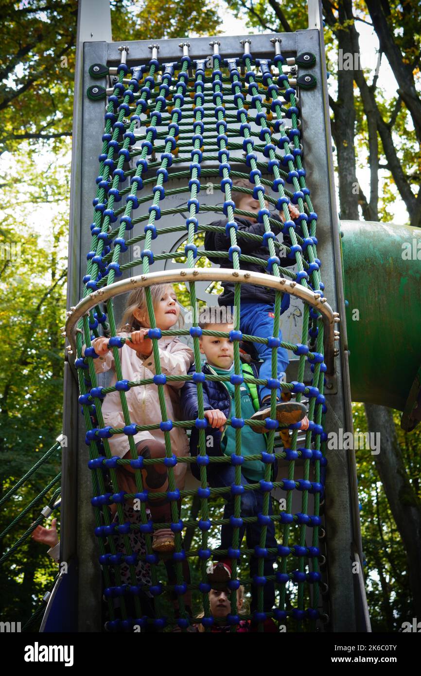 The children playing in rope equipment at a playground in the Solacki ...