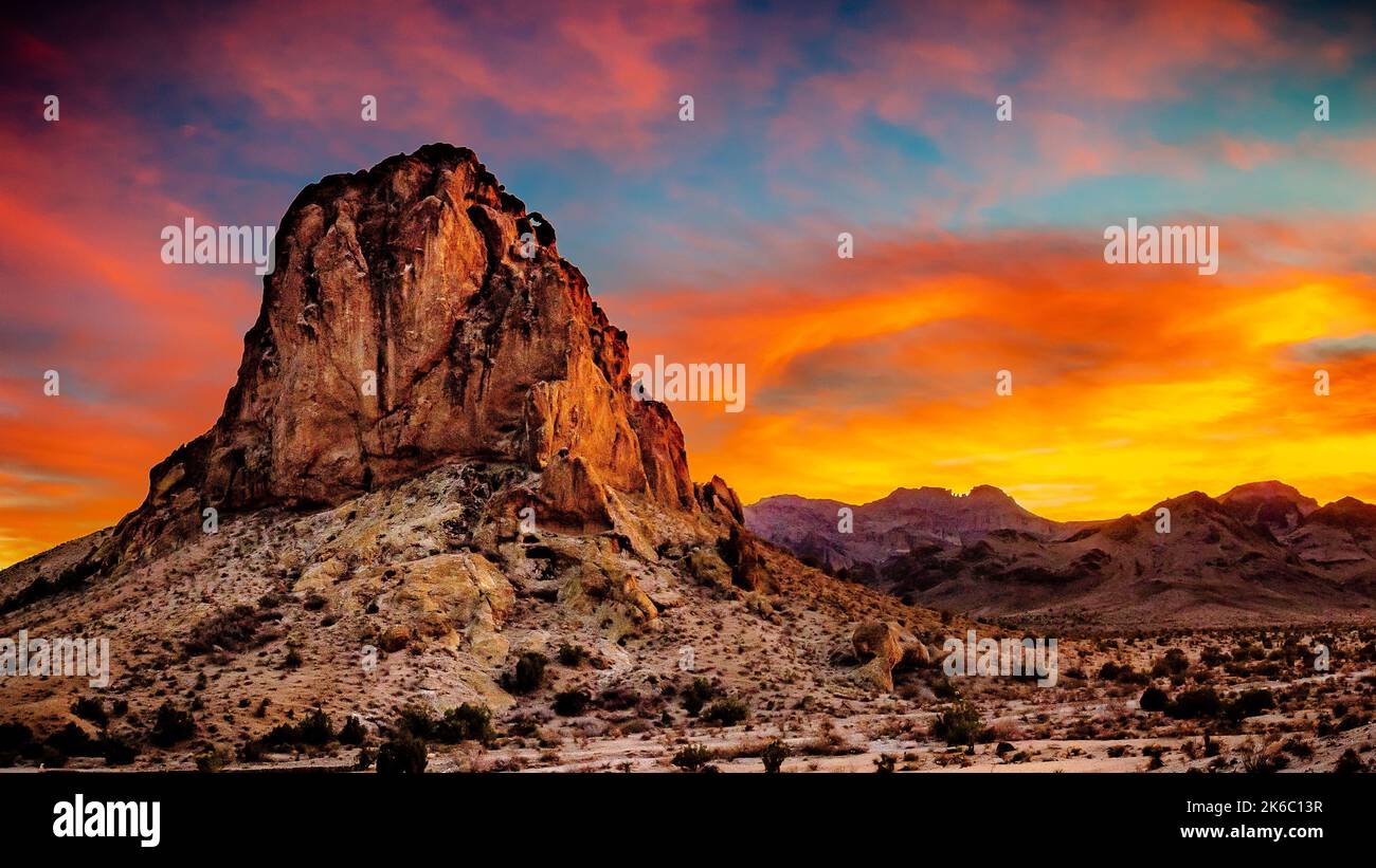 A beautiful landscape of Arizona desert and cliffs captured at sunset ...