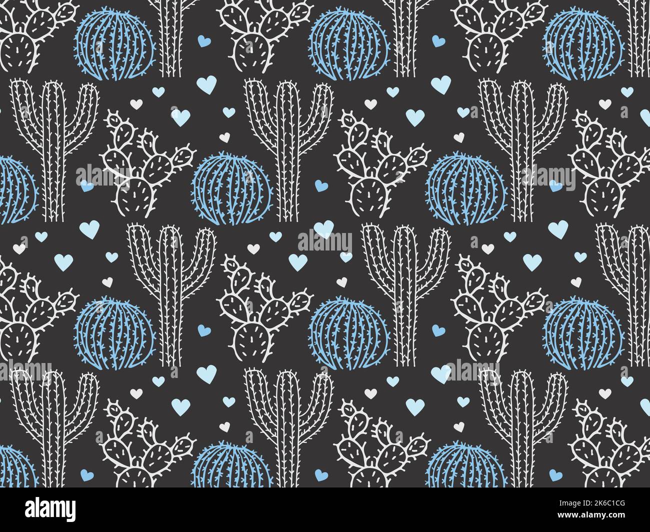 Cactus and hearts pattern in white Stock Vector