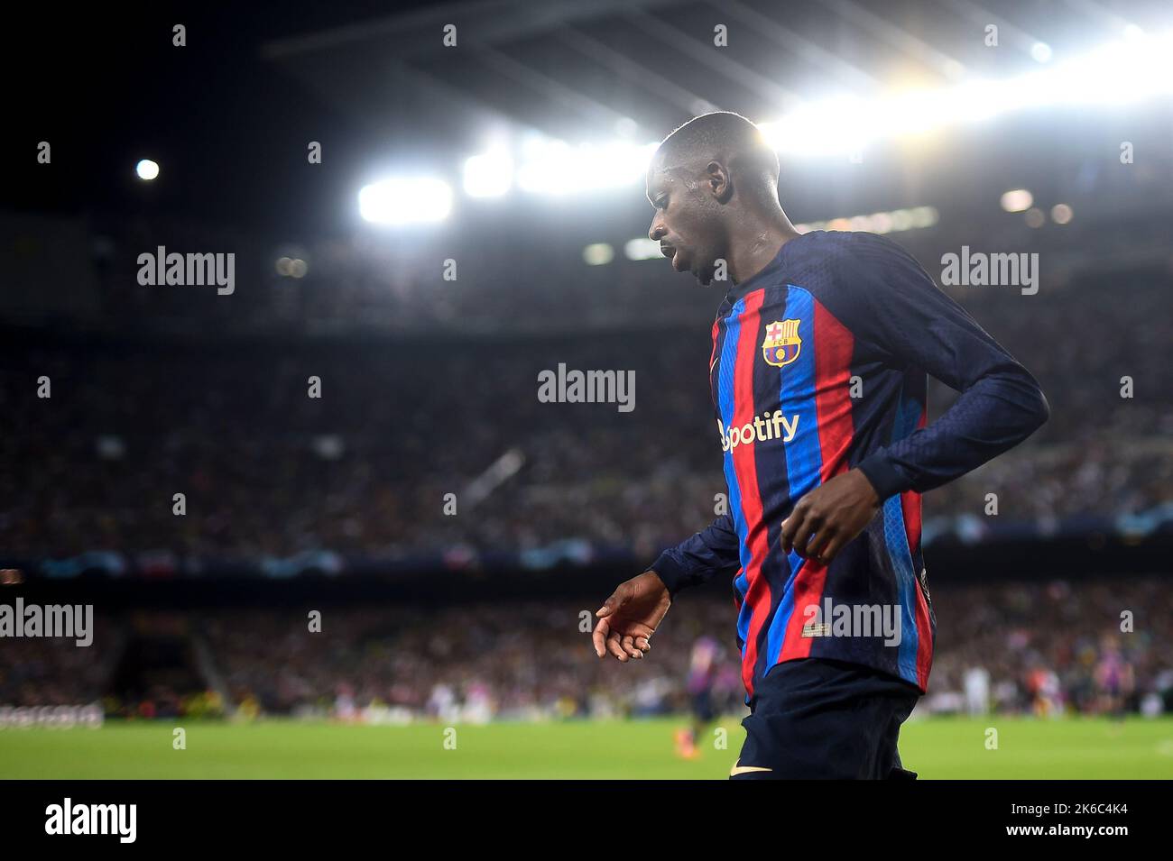 Barcelona, Spain. 12 October 2022. Ousmane Dembele of FC Barcelona looks on during the UEFA Champions League football match between FC Barcelona and FC Internazionale. Credit: Nicolò Campo/Alamy Live News Stock Photo