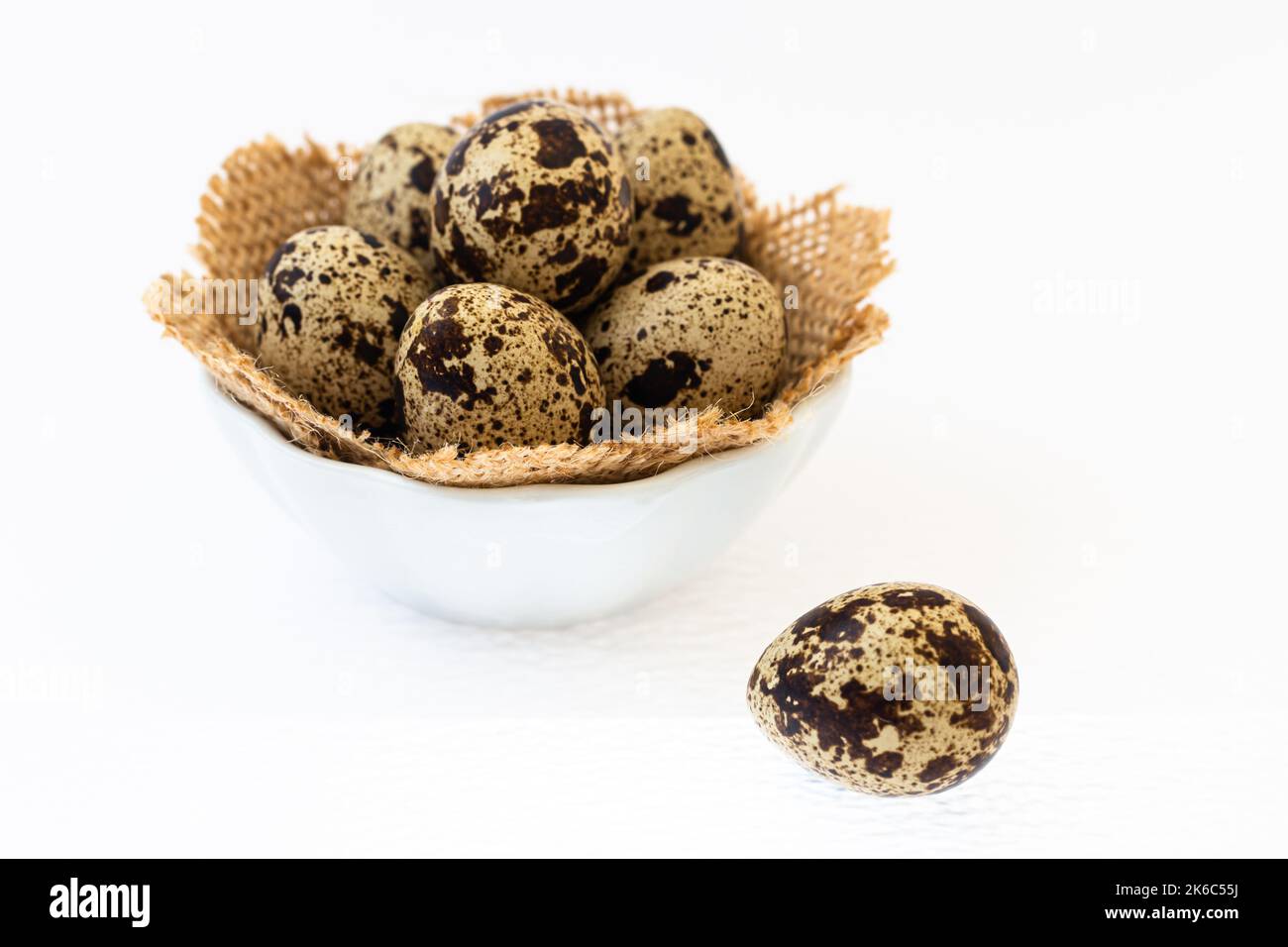 Set of Quail eggs on white background Stock Photo