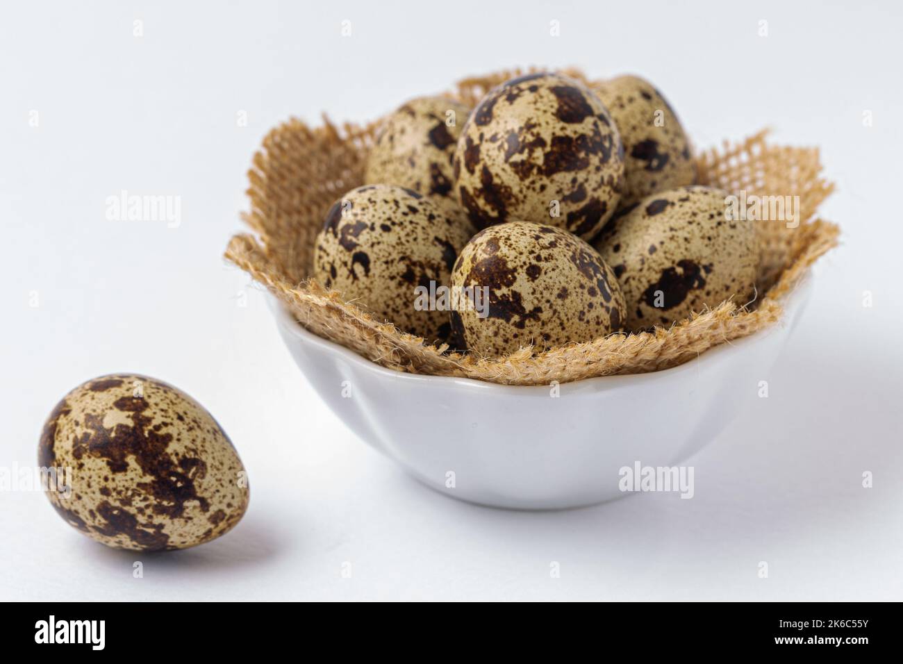 Set of Quail eggs on white background Stock Photo
