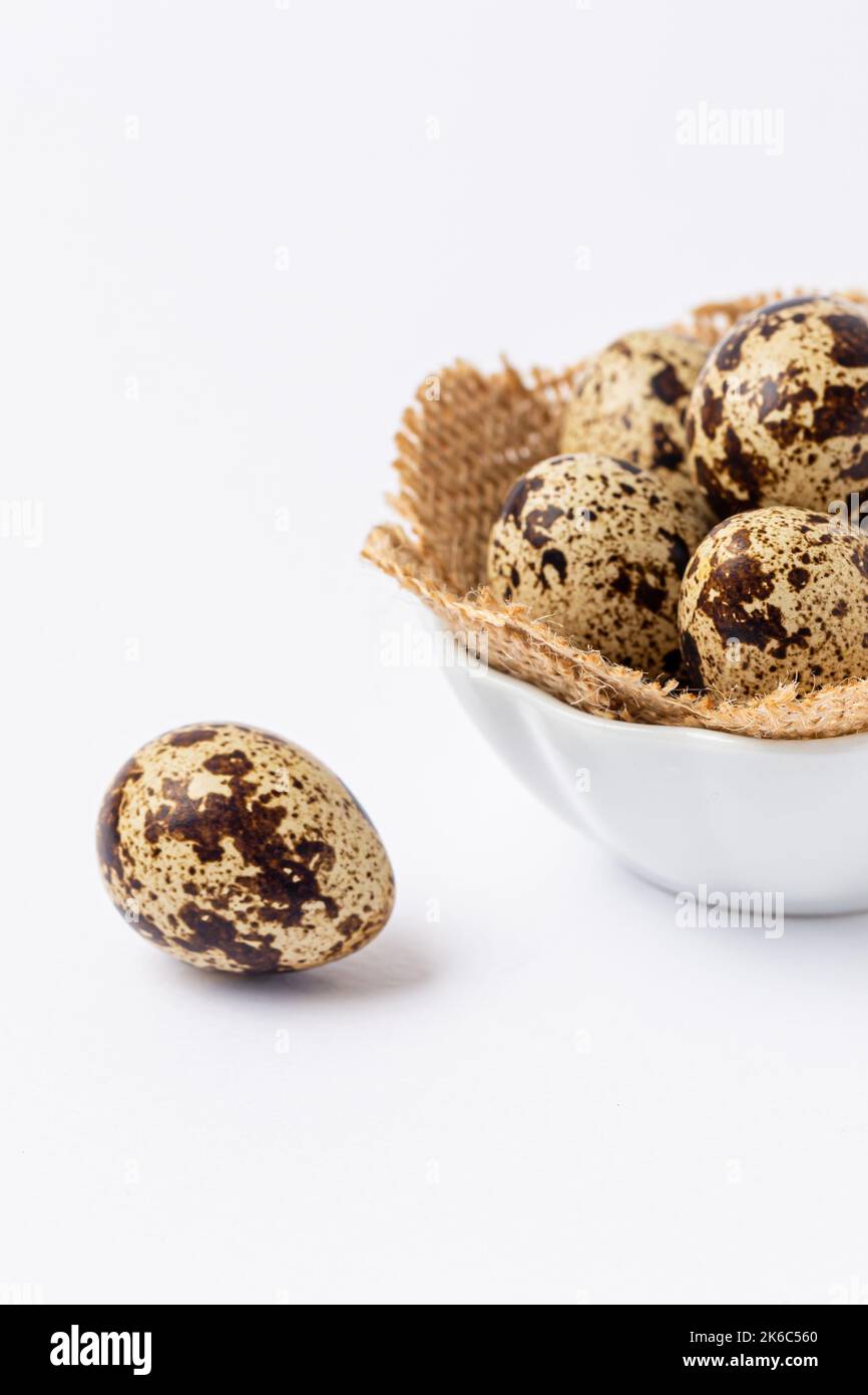 Set of Quail eggs on white background Stock Photo